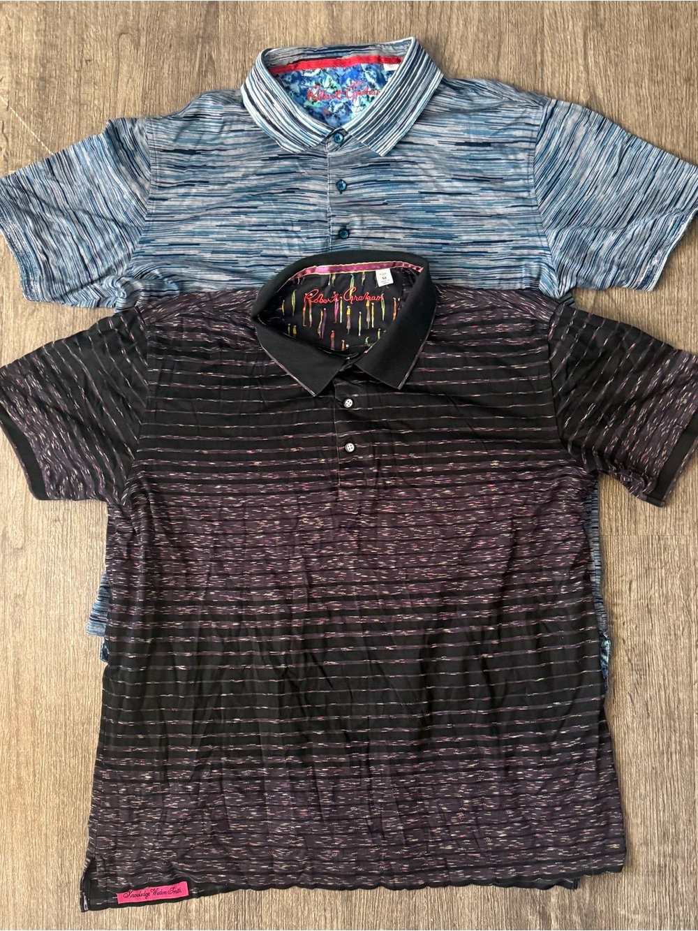 Robert Graham Blue Heather & Black Striped Polo Duo Size M